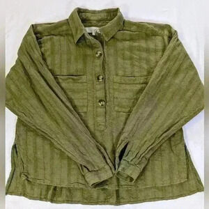 Ann Taylor Loft Green Long Sleeve, Button Down Pullover, Embroidered, Top XS